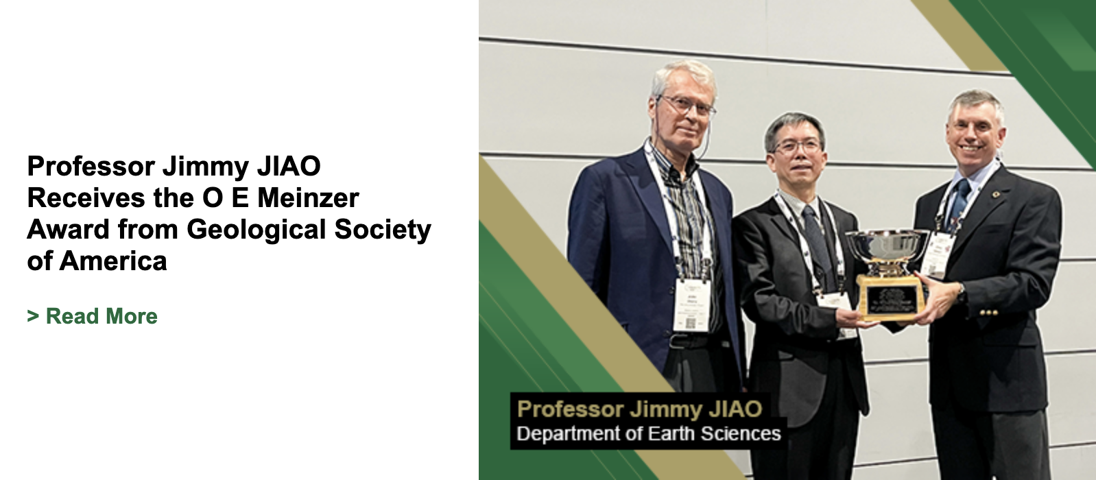 Professor Jimmy JIAO receives the O E Meinzer Award from Geological Society of America