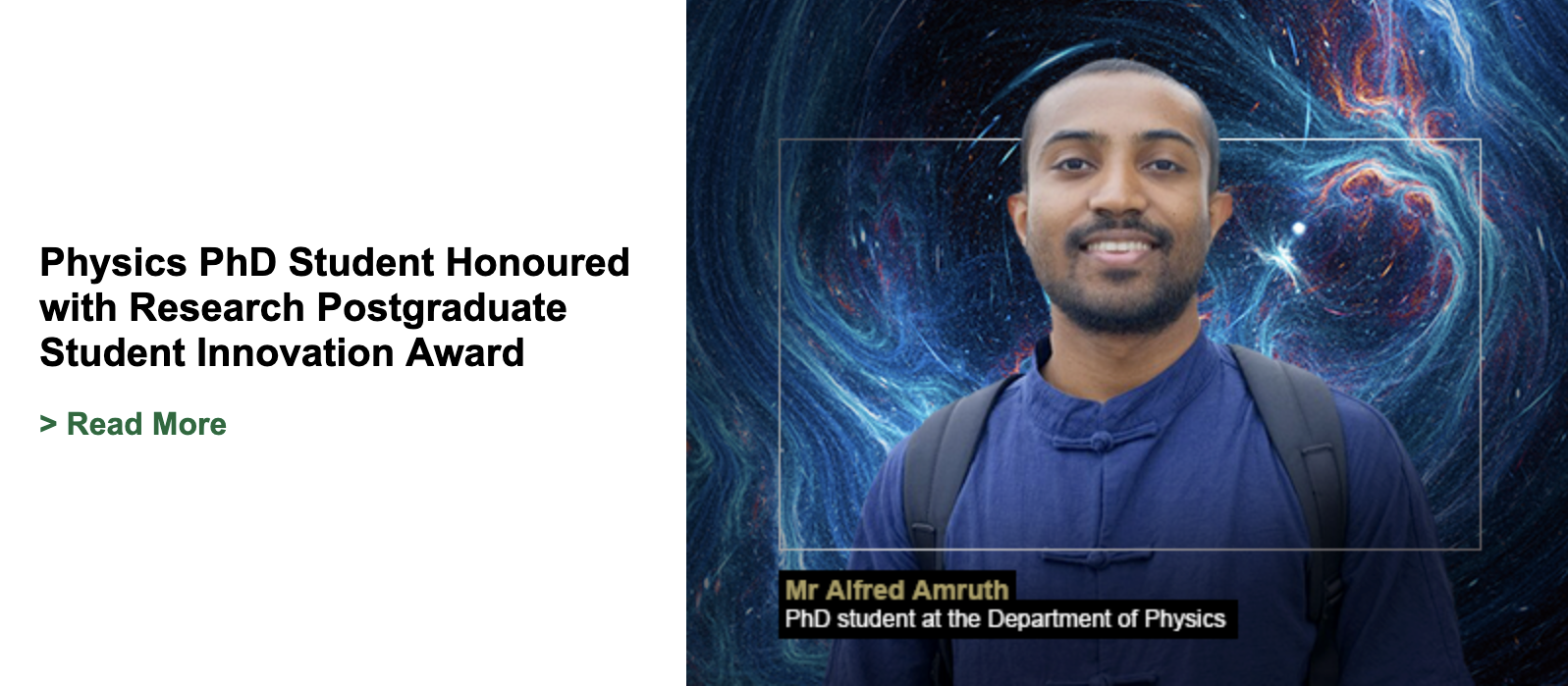 Physics PhD Student Honoured with Research Postgraduate Student Innovation Award