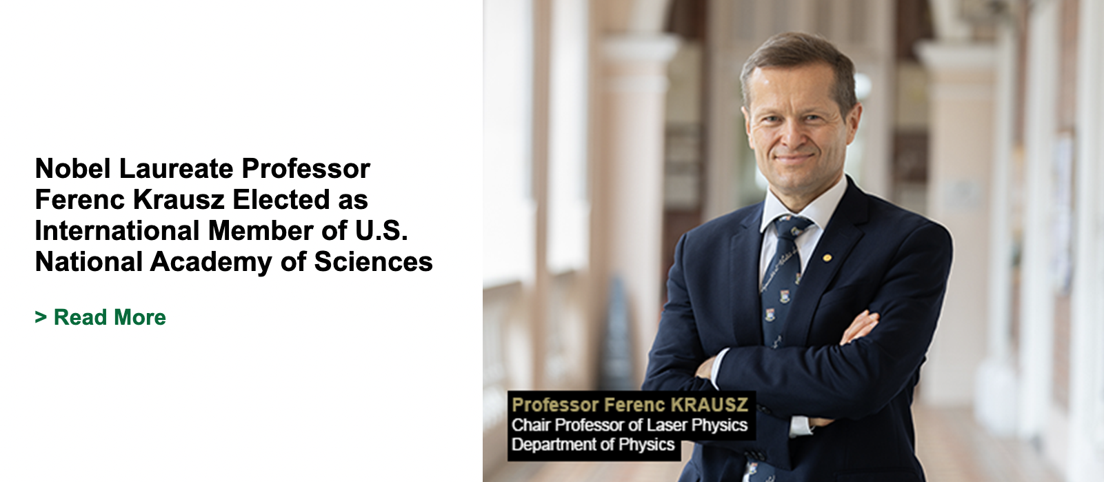 Nobel Laureate Professor Ferenc Krausz Elected as International Member of U.S. National Academy of Sciences