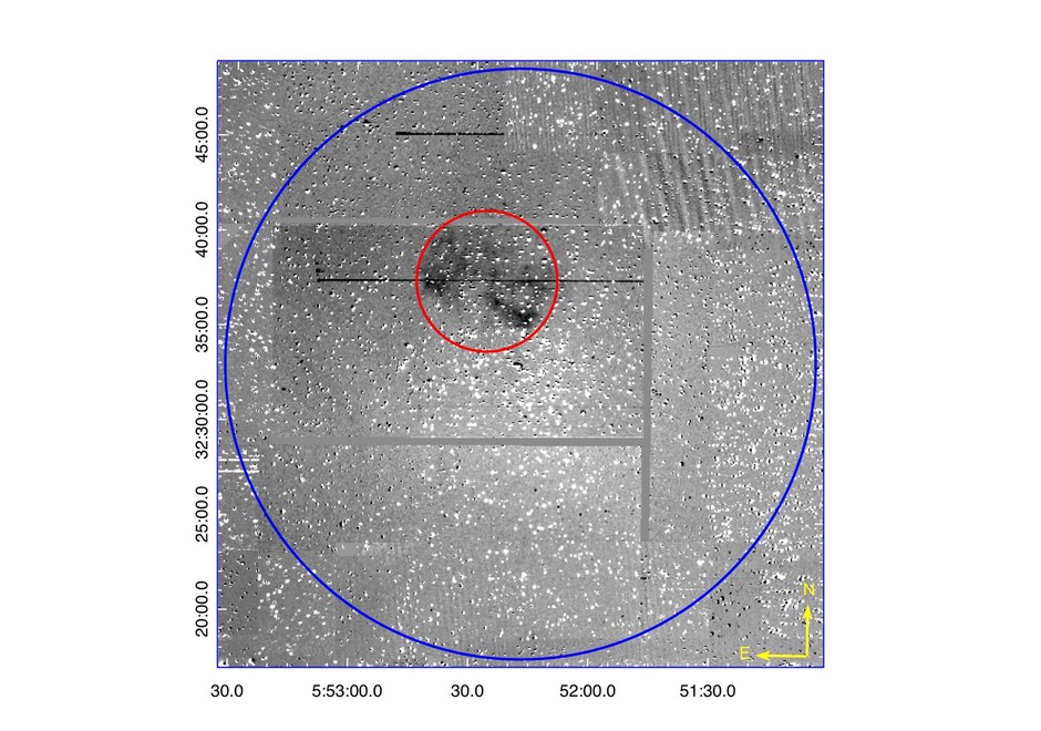 Figure 1. A contrast enhanced 30°ø30 arcminute quotient (Hα−r band) IPHAS (Drew et al. 2005) mosaic centred on the core of Galactic open cluster M 37 (NGC 2099). 