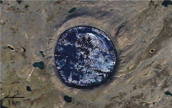 Pingualuit crater lake in Canada is a modern-day example of a cold impact crater-hosted lake on Earth analogous to ancient crater lakes on Mars. Credit: Google Earth 