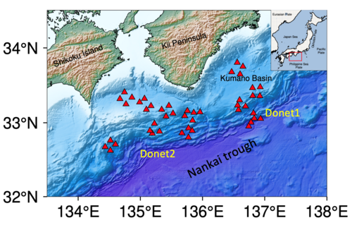 The map of Nankai Trough in southeast Japan, where one of the team’s ongoing project is to image the fluids underneath seafloor. Credit: Dr Lina GAO. 
