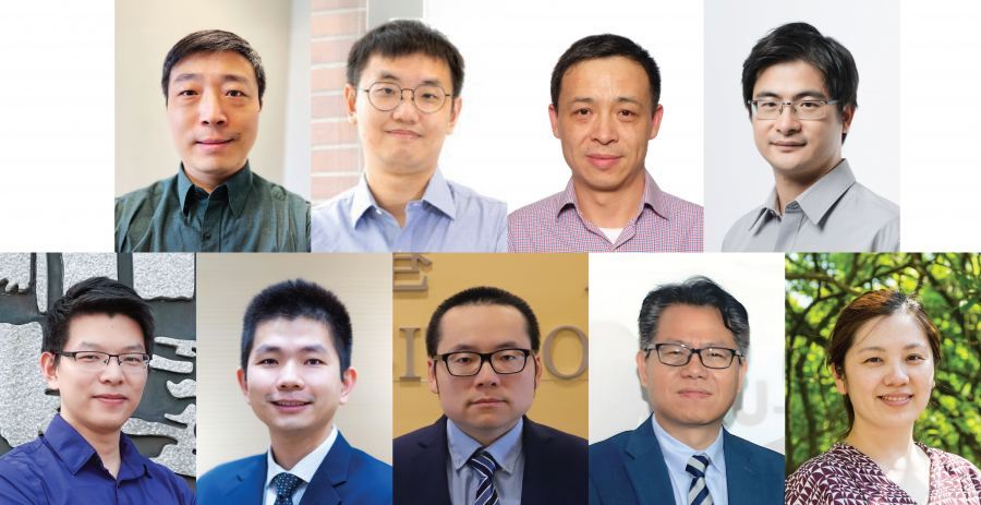 (upper row) Prof Yuanliang Zhai, Prof Qi Zhao, Prof Xiaoyu Li and Prof Weiping Wang (lower row) Prof Bin Chen,  Prof Wei Qiao, Prof Zhiqin Chu,  Prof Jun Yang and Prof Lixin Dai