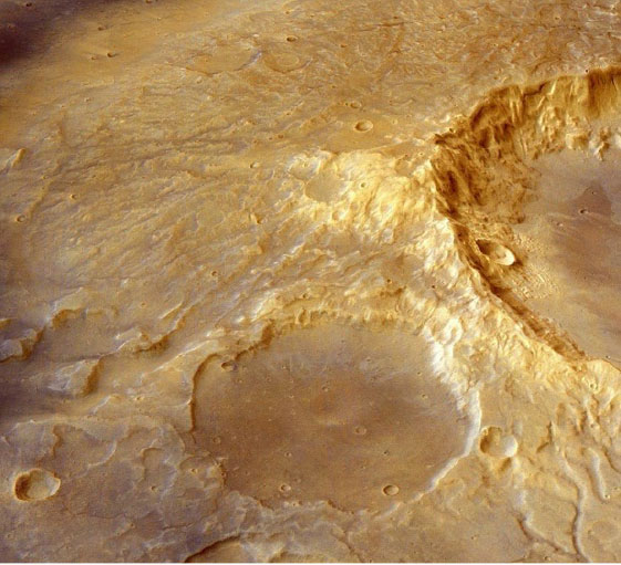 Colour image data are draped onto topography to show a 3-D view of a large stratovolcano in the Eridania region of Mars. Image Credit: NASA/ESA/HRSC. 