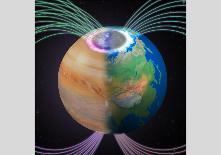 A conceptual image illustrating the different aurora between Earth and Jupiter. Image credit: Professor Zhonghua YAO