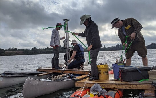 From left: Jim Russell (Brown University), David Fastovich, Eric Grimm (retired), and Jack Williams (University of Wisconsin-Madison) conducting fieldwork at Lake Tulane, Florida.