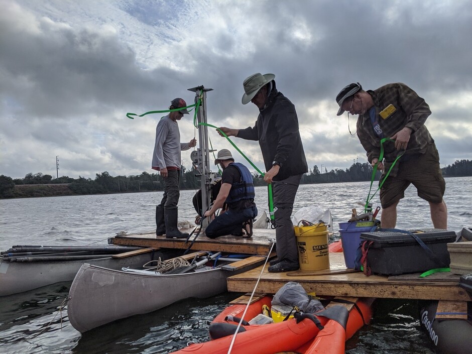 From left: Jim Russell (Brown University), David Fastovich, Eric Grimm (retired), and Jack Williams (University of Wisconsin-Madison) conducting fieldwork at Lake Tulane, Florida.