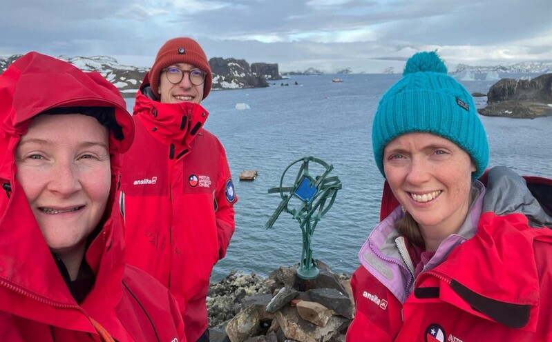 PathoPast field team in Antarctica (from left): Drs Martha Ledger, Alexander Williams and Roseanna Mayfield. Image credit: Martha Ledger