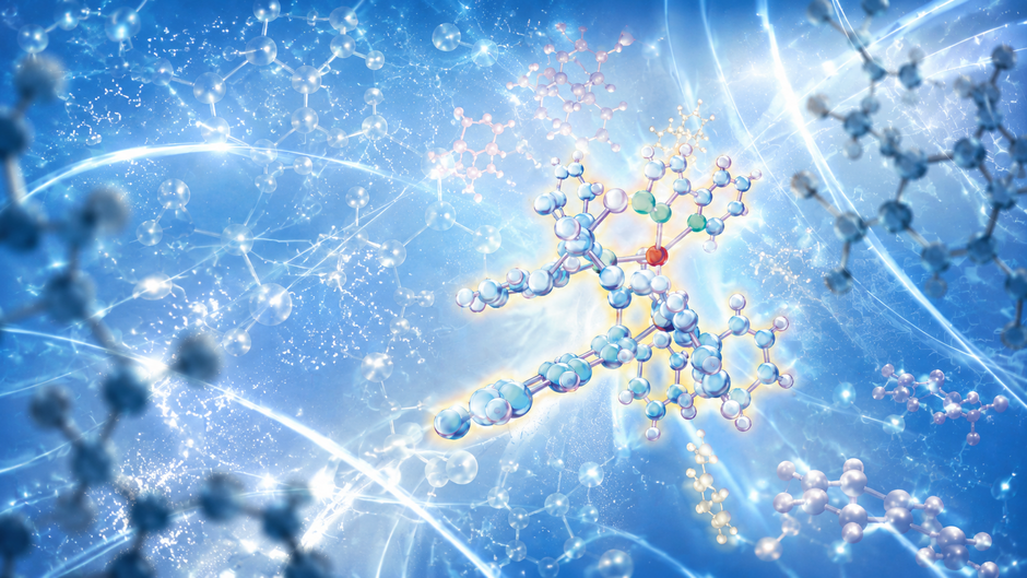 Artistic illustration of a light-driven reaction for constructing three-dimensional BCH molecular structures. Image credit: Emily R.-C. Yang.
