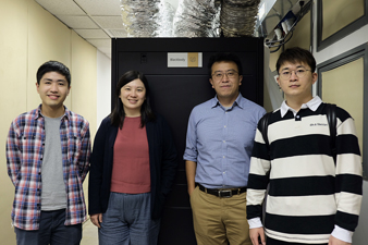 Project leaders in research teams from HKU Physics stood next to Blackbody in the mini data center. They led the teams to deploy the new supercomputing system. From the left: Mr Tom Man KWAN; Dr Jane Lixin DAI, Assistant Professor; Dr Zi Yang MENG, Associate Professor and Mr Hongyu LU