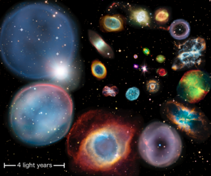 A now iconic collage from our group showing 22 individual well-known PNe, artistically arranged in a spiral pattern by order of approximate physical size.