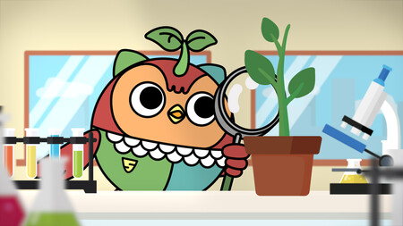 Currio studying a plant