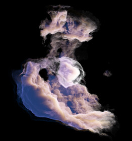 A cosmic nebula with swirls of red and white isolated on a black background. Ethereal and mesmerising beauty reminiscent of clouds in space.