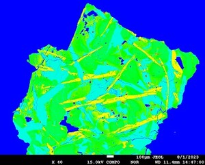 Image of the lunar sample captured by the Electron Probe Microanalyzer (EPMA) at HKU Department of Earth Sciences.